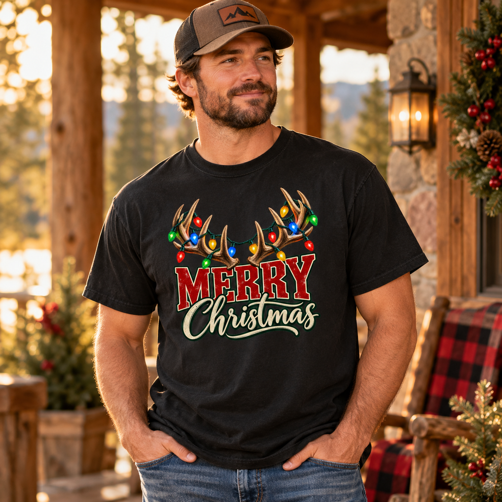 Merry Christmas Elk Antler T-Shirt — The Outpost Graphics product image