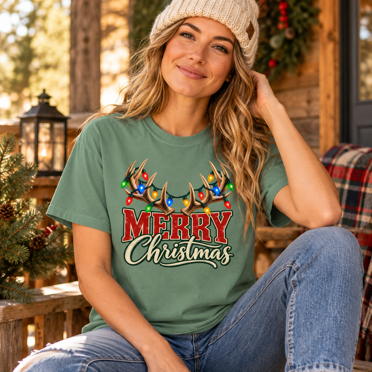 Merry Christmas Elk Antler T-Shirt — The Outpost Graphics product image