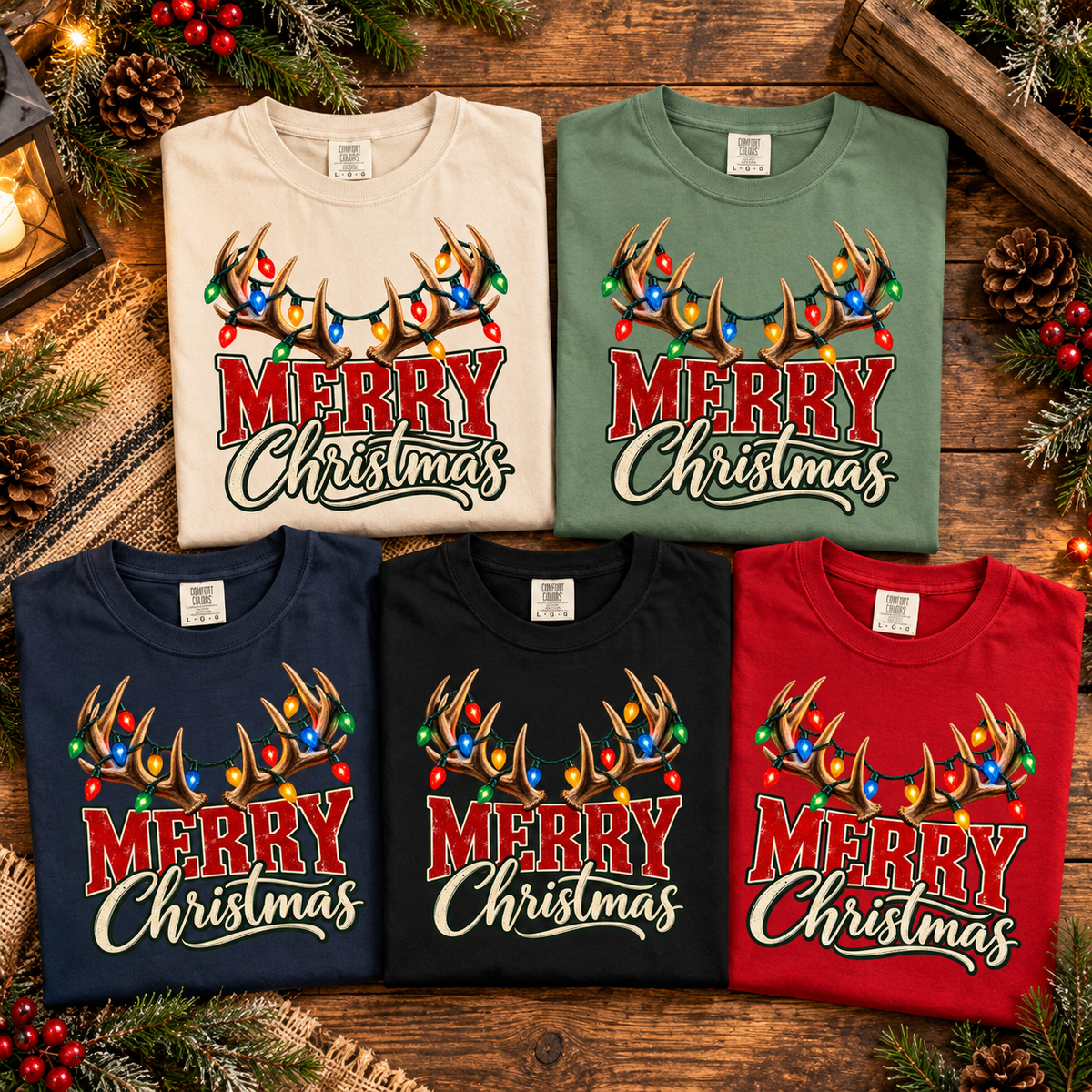 Merry Christmas Elk Antler T-Shirt — The Outpost Graphics product image