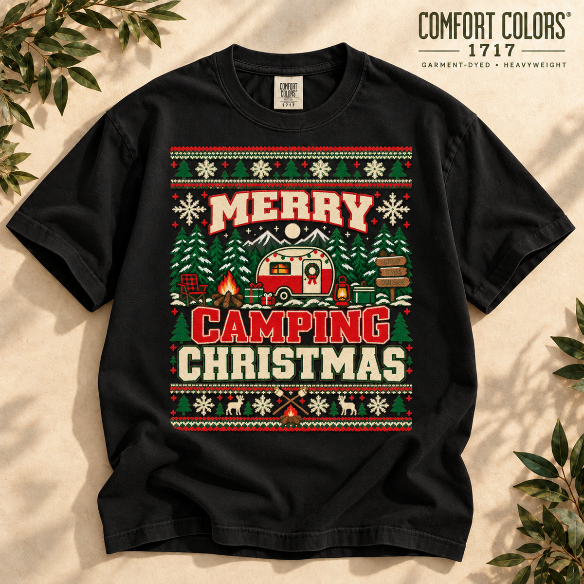 Merry Camping Christmas Graphic Tee — The Outpost Graphics product image