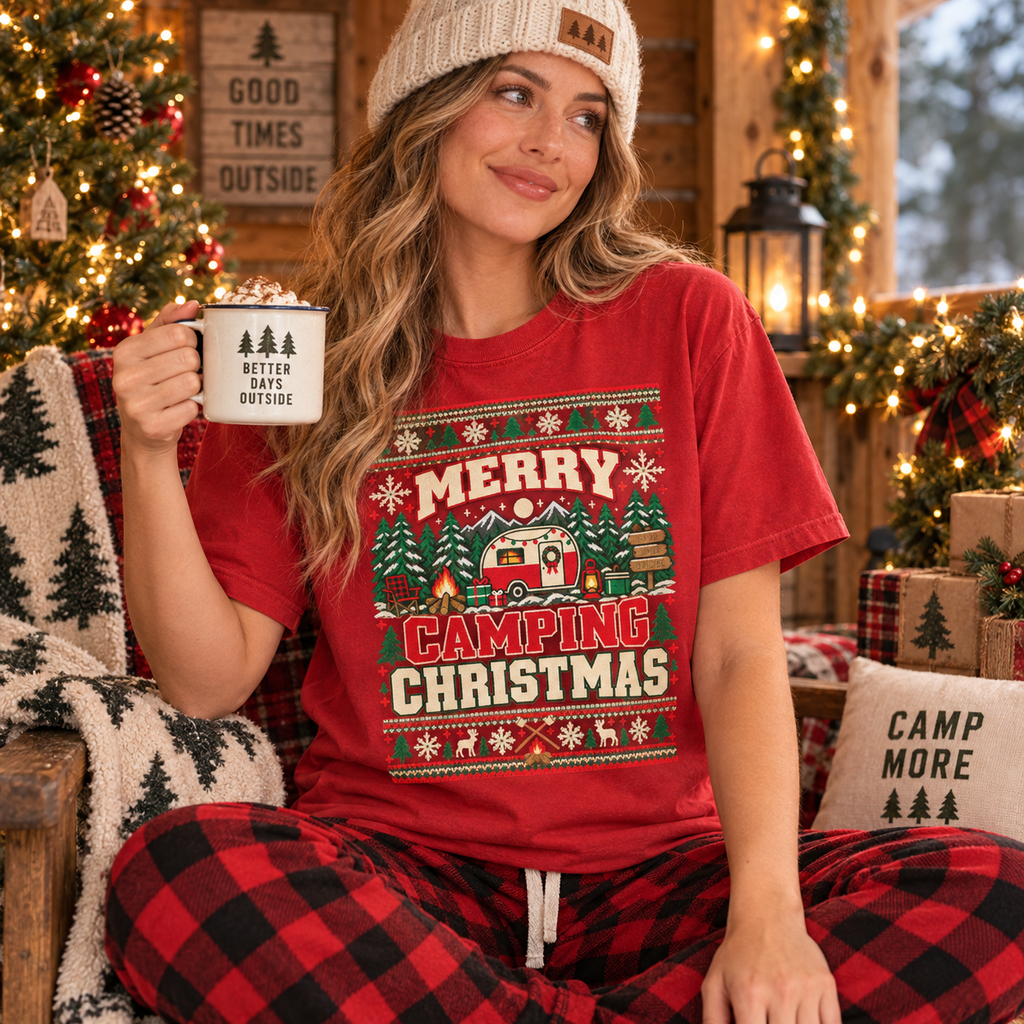 Merry Camping Christmas Graphic Tee — The Outpost Graphics product image