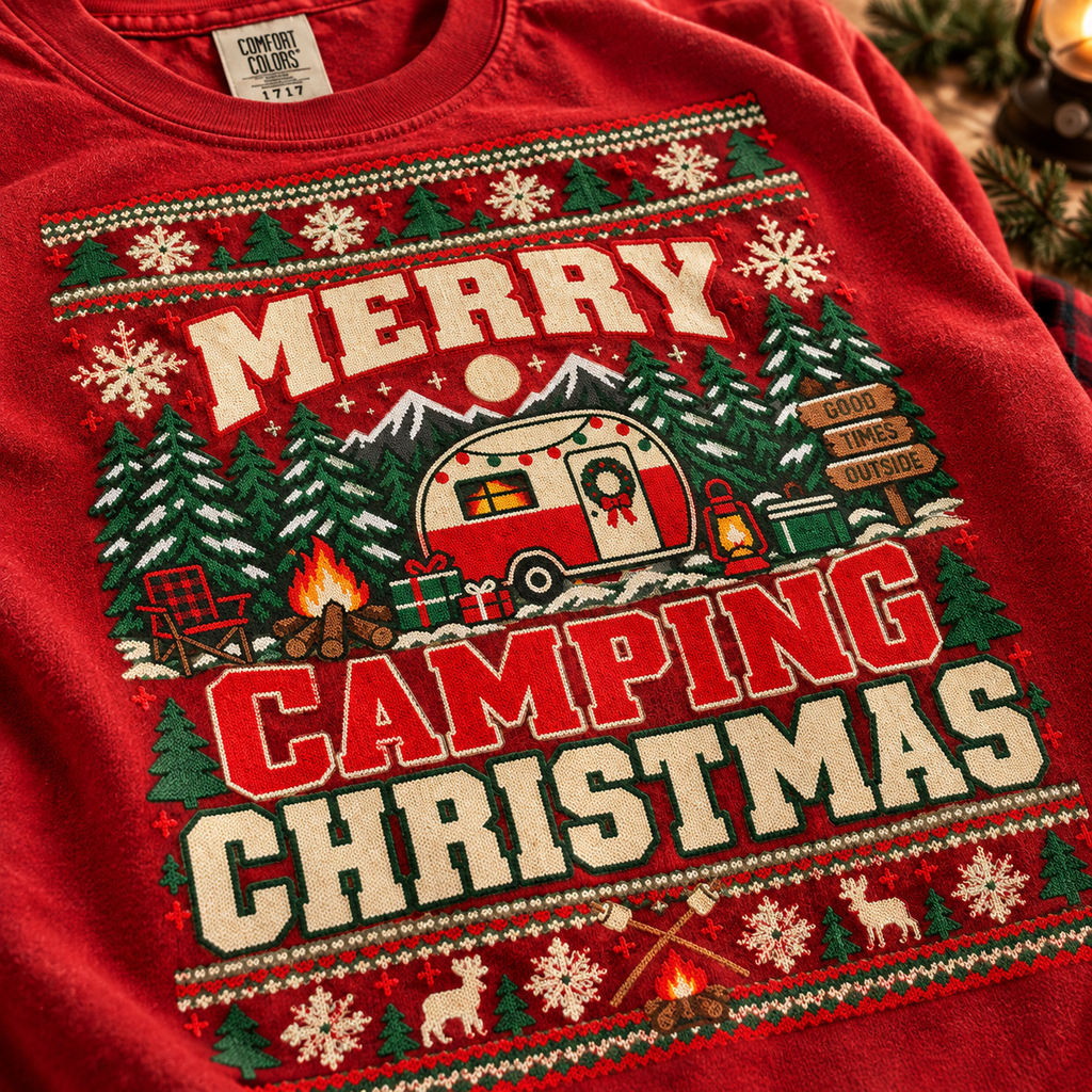 Merry Camping Christmas Graphic Tee — The Outpost Graphics product image