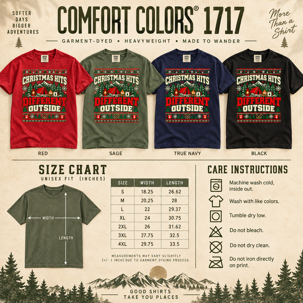 Christmas Hits Different Outside Shirt, Comfort Colors 1717, Camping Christmas Tee, Outdoor Holiday Shirt, Ugly Sweater Tee — The Outpost Graphics product image