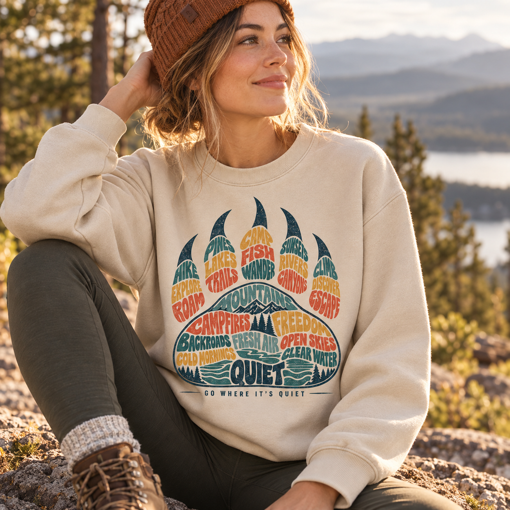 Go Where It's Quiet Paw Sweatshirt — The Outpost Graphics product image