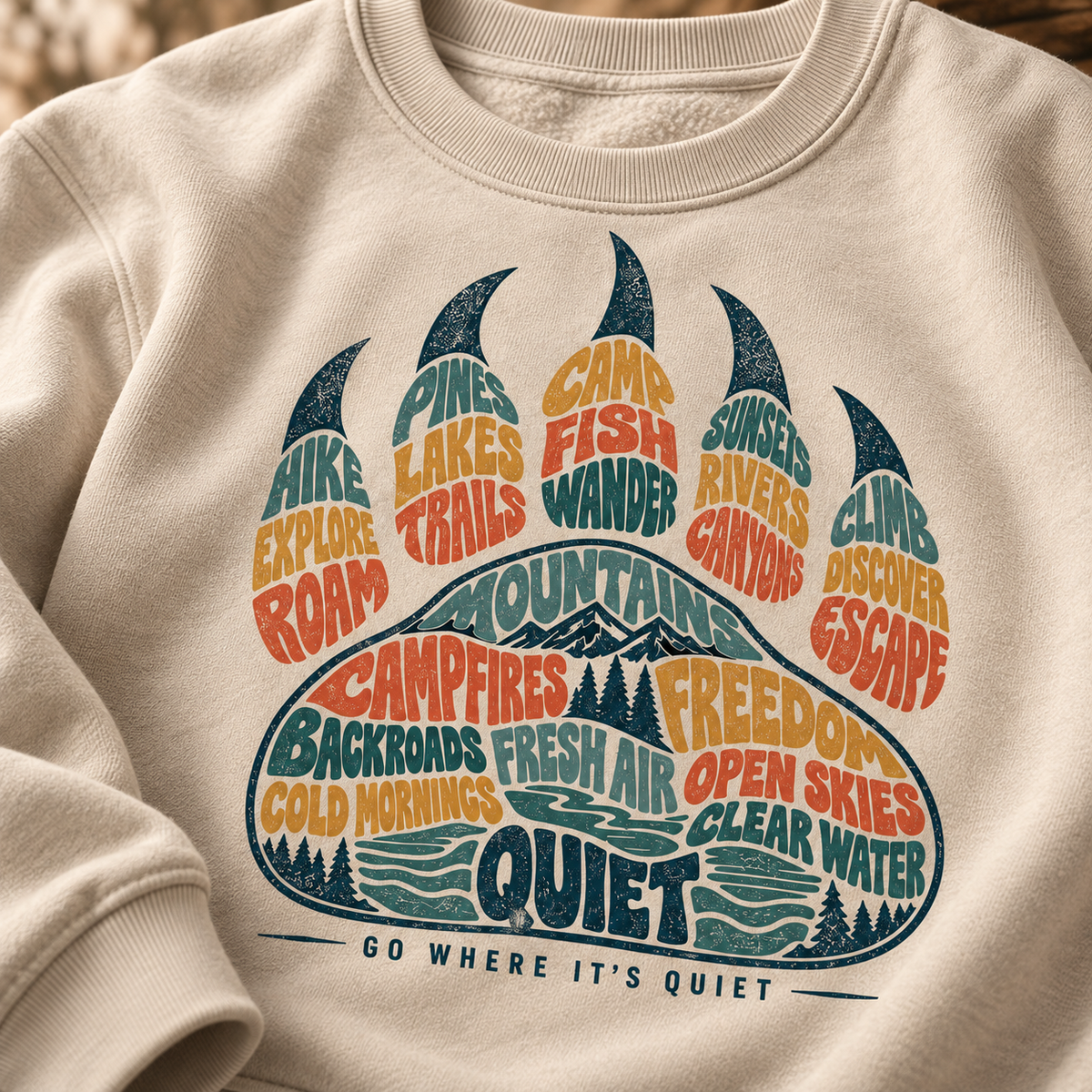 Go Where It's Quiet Paw Sweatshirt — The Outpost Graphics product image