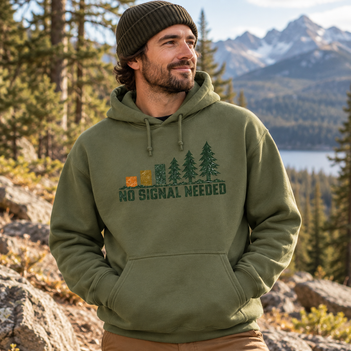 No Signal Needed Hoodie — The Outpost Graphics product image