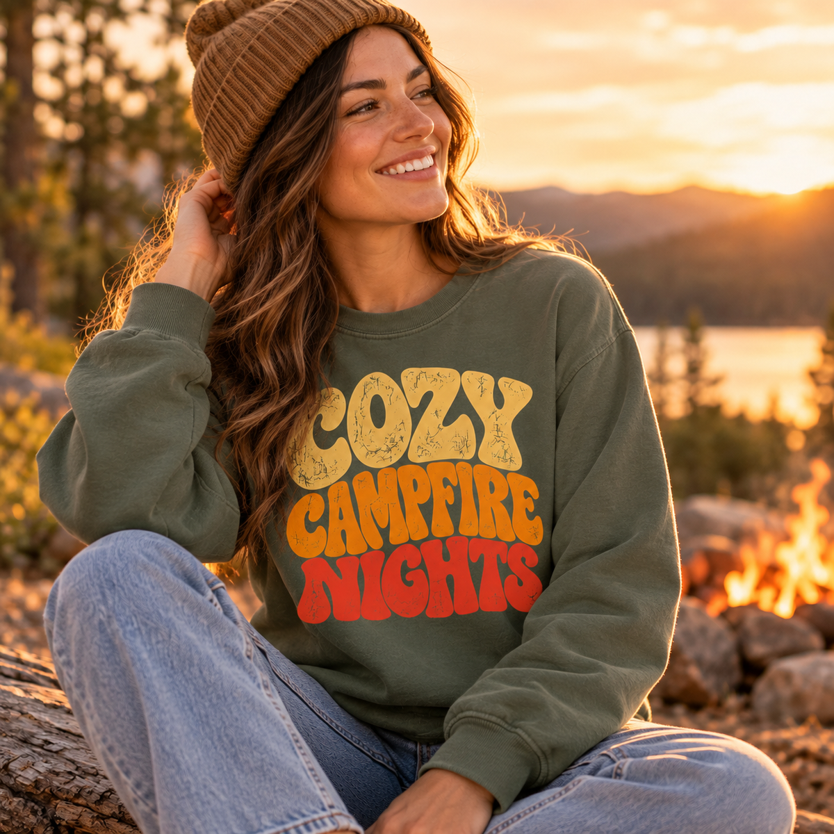 Cozy Campfire Nights Sweatshirt — The Outpost Graphics product image