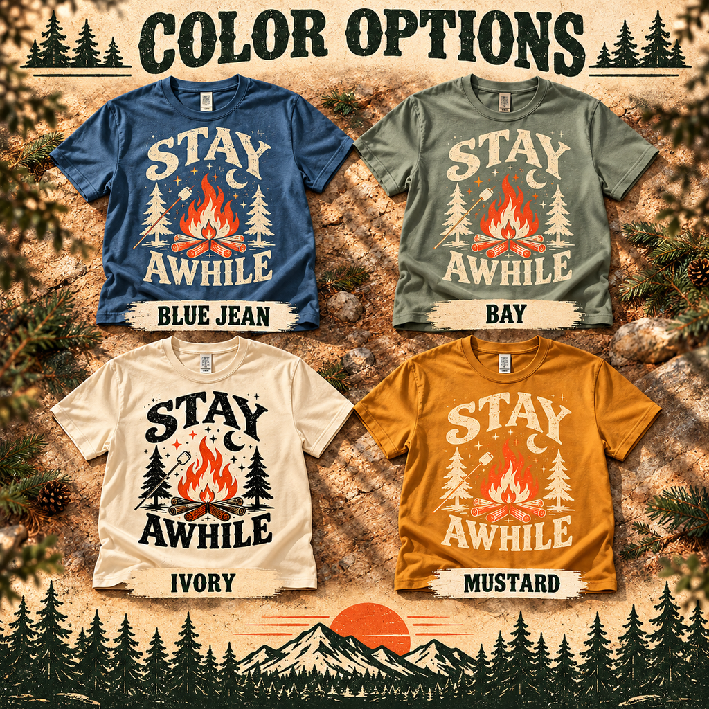 Stay Awhile Campfire T-Shirt — The Outpost Graphics product image