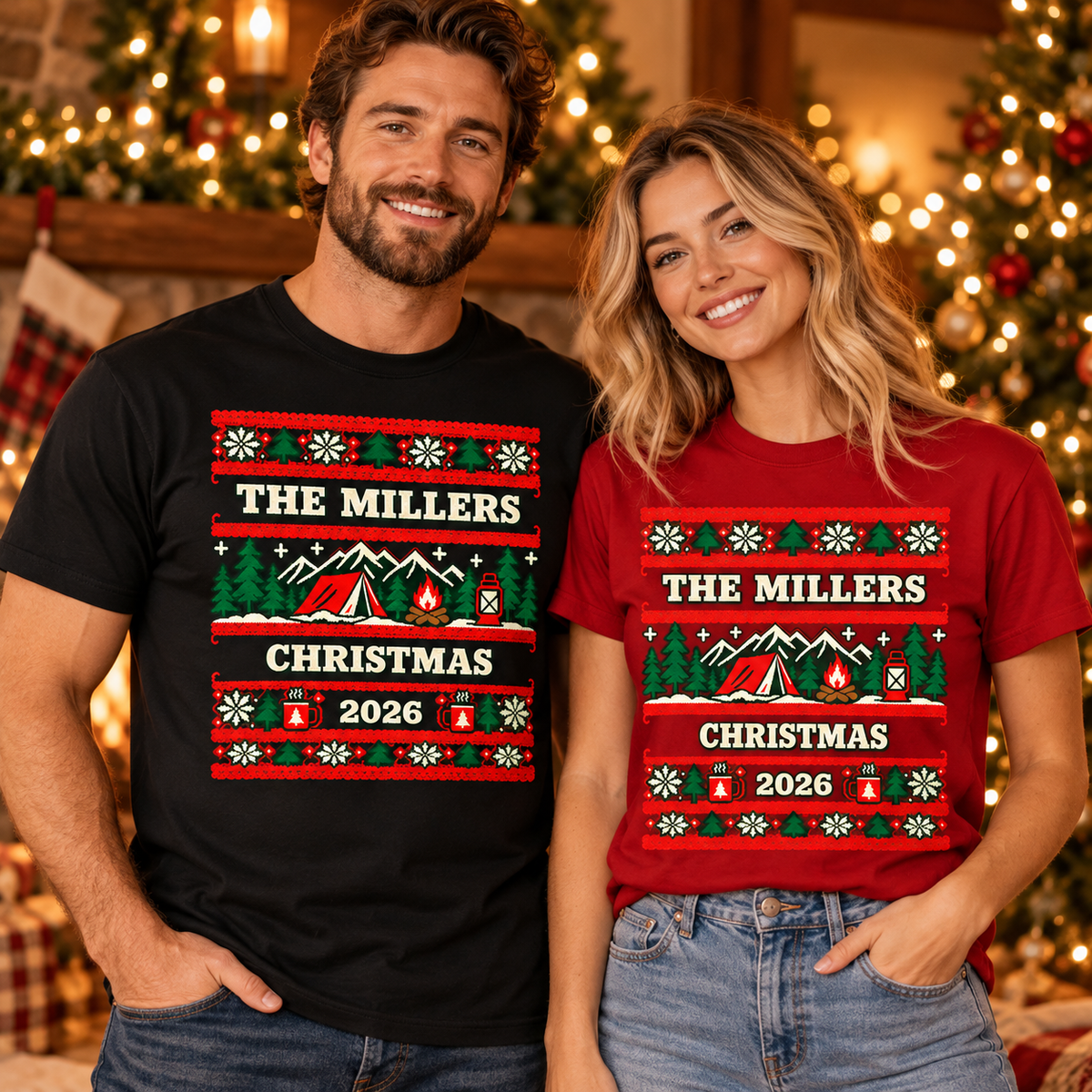 Personalized Ugly Christmas Sweater T-Shirt, Custom Family Christmas, Comfort Colors 1717 — The Outpost Graphics product image