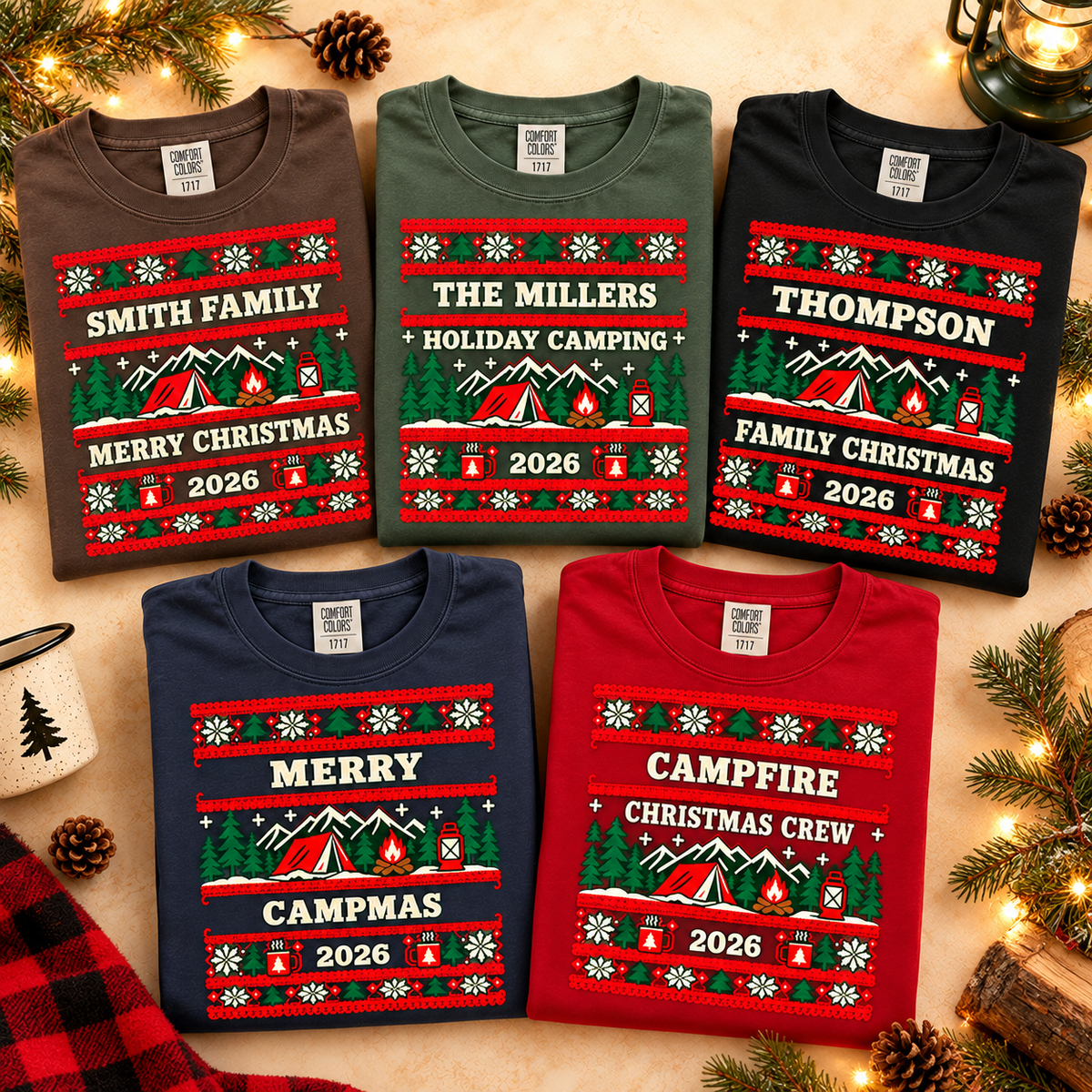 Personalized Ugly Christmas Sweater T-Shirt, Custom Family Christmas, Comfort Colors 1717 — The Outpost Graphics product image