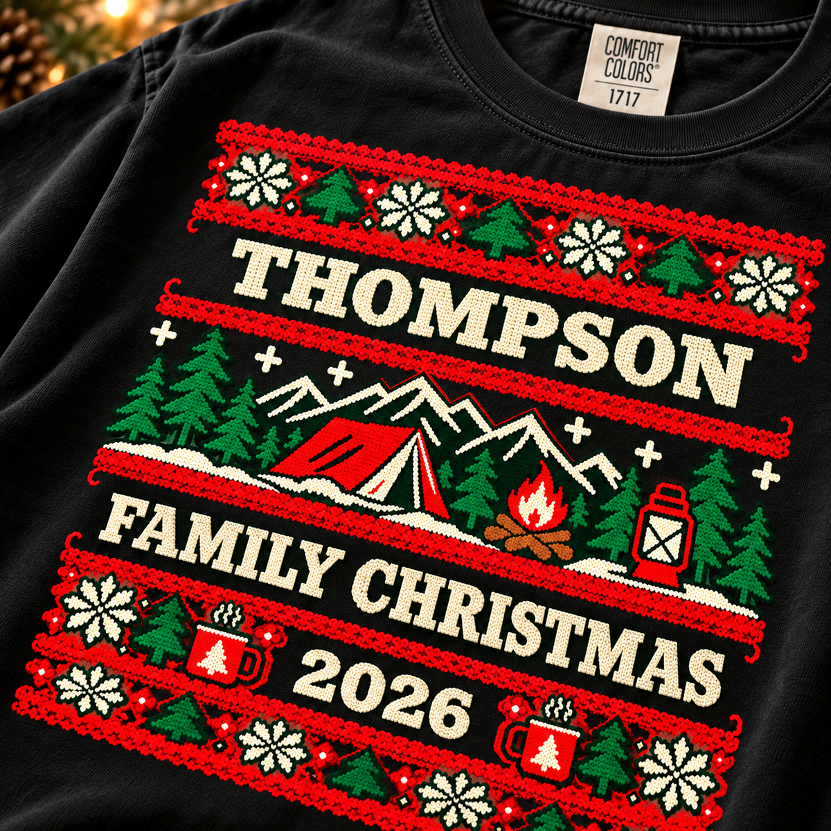 Personalized Ugly Christmas Sweater T-Shirt, Custom Family Christmas, Comfort Colors 1717 — The Outpost Graphics product image