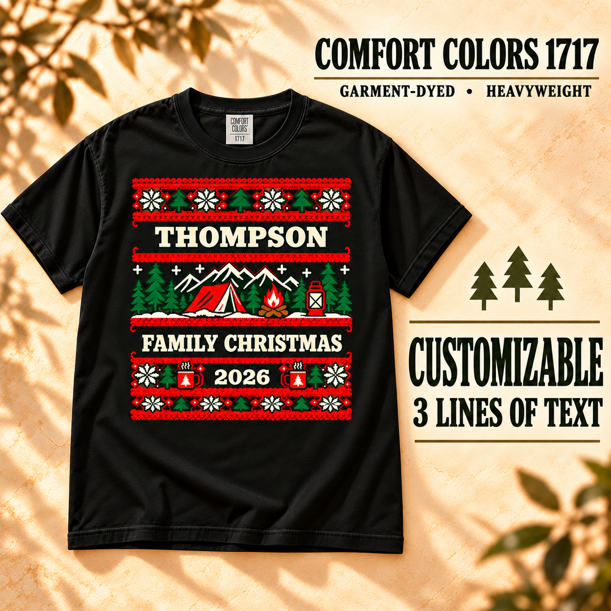 Personalized Ugly Christmas Sweater T-Shirt, Custom Family Christmas, Comfort Colors 1717 — The Outpost Graphics product image