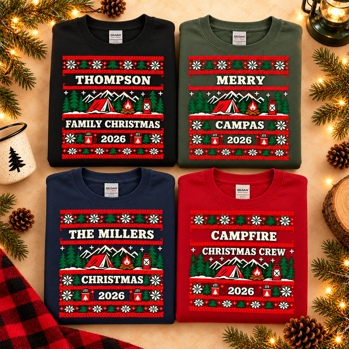 Personalized Camping Christmas Sweatshirt, Custom Family Holiday Crewneck, Gildan 18000 — The Outpost Graphics product image