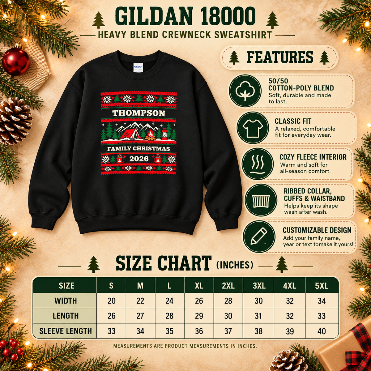 Personalized Camping Christmas Sweatshirt, Custom Family Holiday Crewneck, Gildan 18000 — The Outpost Graphics product image