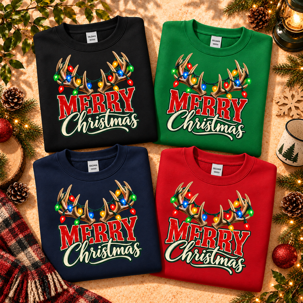 Merry Christmas Antler Sweatshirt — The Outpost Graphics product image