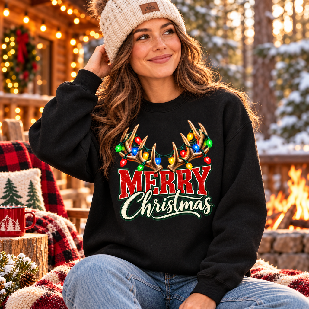 Merry Christmas Antler Sweatshirt — The Outpost Graphics product image