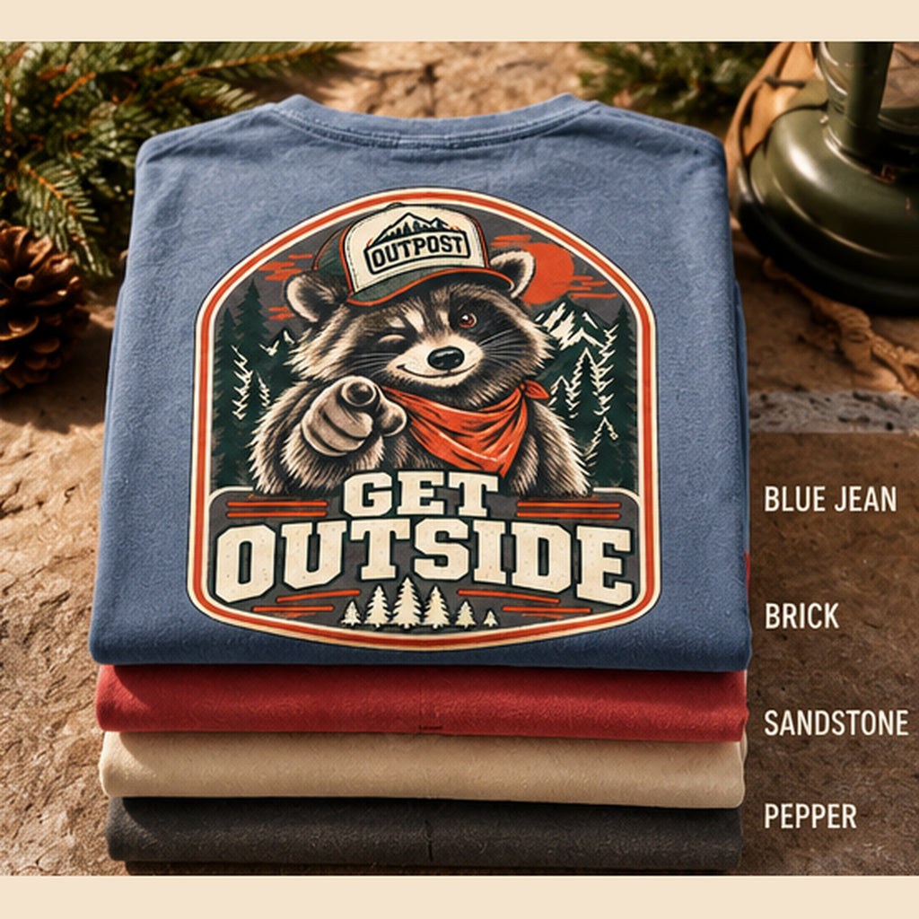 Get Outside Raccoon T-Shirt — The Outpost Graphics product image