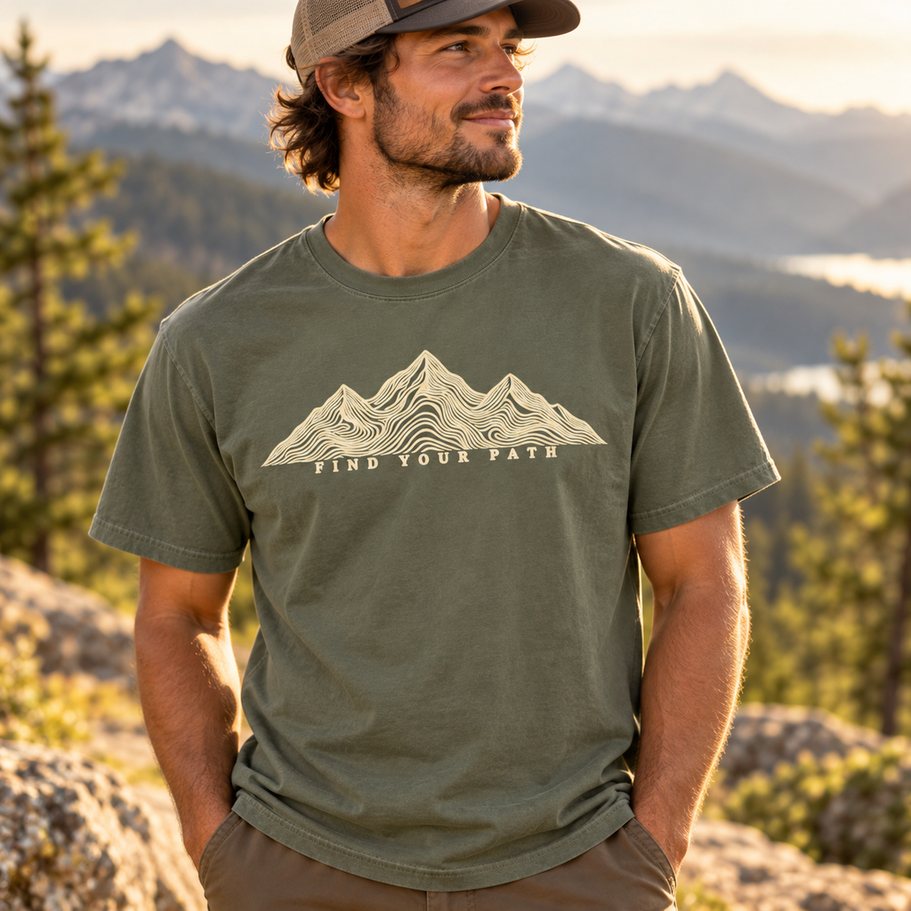 Find Your Path Mountain T-Shirt, Topographic Outdoor Graphic Tee, Comfort Colors 1717 — The Outpost Graphics product image