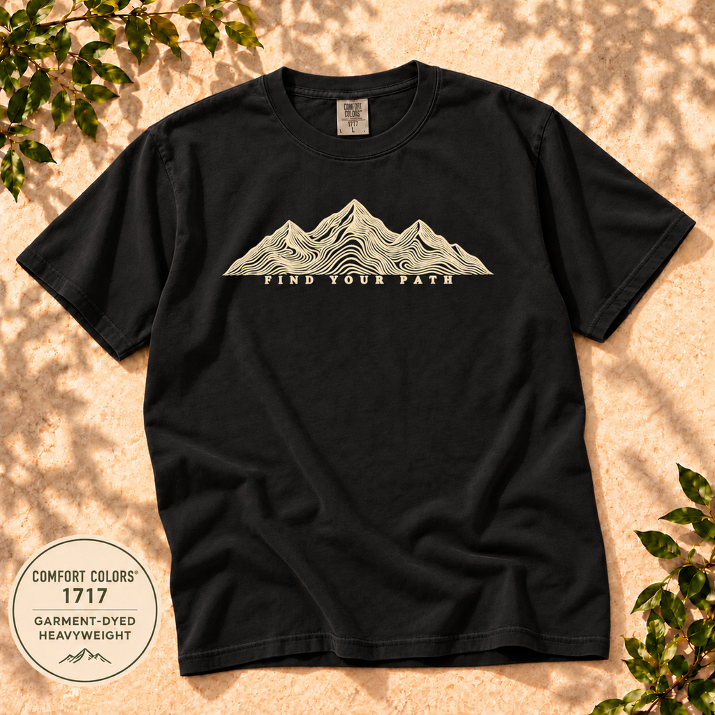 Find Your Path Mountain T-Shirt, Topographic Outdoor Graphic Tee, Comfort Colors 1717 — The Outpost Graphics product image