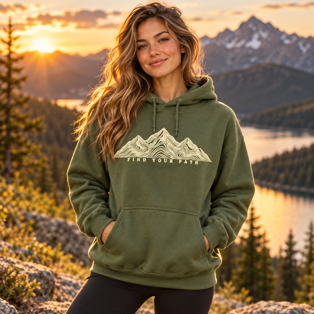 Find Your Path mountain hoodie by The Outpost Graphics, Gildan 18500 product listing image