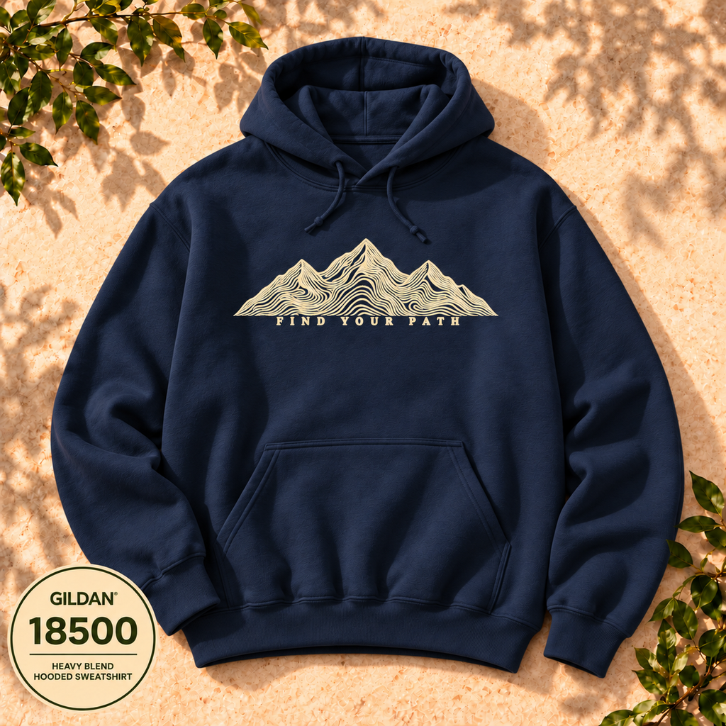 Find Your Path mountain hoodie by The Outpost Graphics, Gildan 18500 product listing image