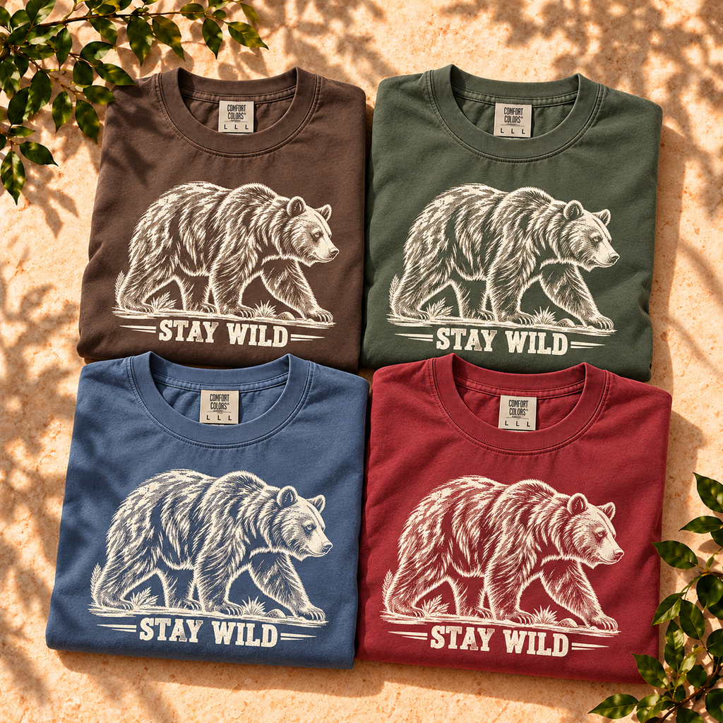 Stay Wild Bear T-Shirt, vintage walking bear artwork, Comfort Colors 1717 — The Outpost Graphics product image