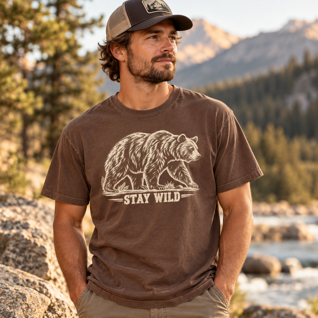 Stay Wild Bear T-Shirt, vintage walking bear artwork, Comfort Colors 1717 — The Outpost Graphics product image