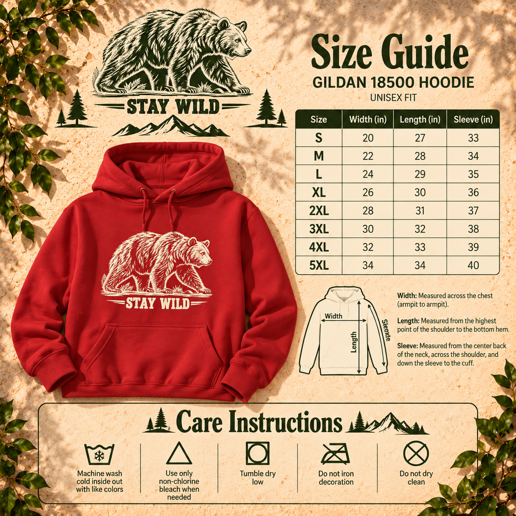 Stay Wild Bear Hoodie, vintage walking bear artwork, Gildan 18500 — The Outpost Graphics product image