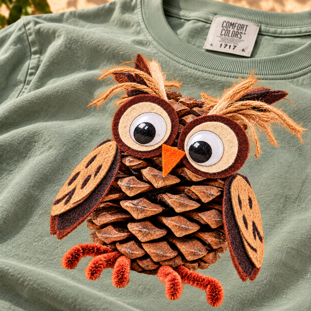 Pinecone Owl T-Shirt folded garment product display