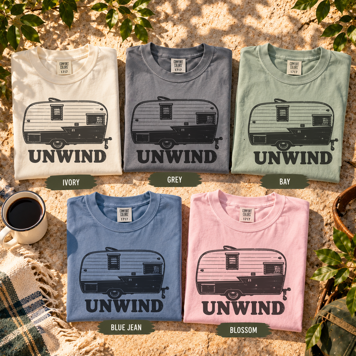 Unwind Camper Tee with vintage trailer print – product and color view 6